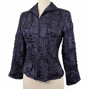 💜 Samuel Dong Purple Soutache Textured Satin Jacket – Size Small